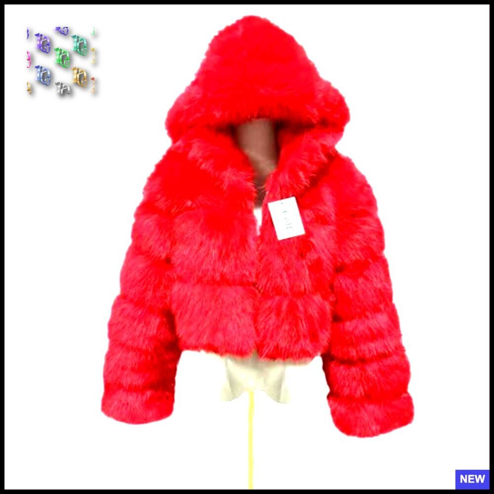 Faux Fur Hooded Parka Coat Long Sleeve Winter Warm Short Jacket Elegant - Picture 2 of 4
